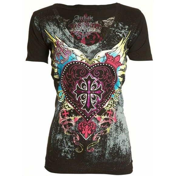 Archaic Affliction Women's T-Shirt DARLING Tattoo Biker Black - Picture 3 of 7